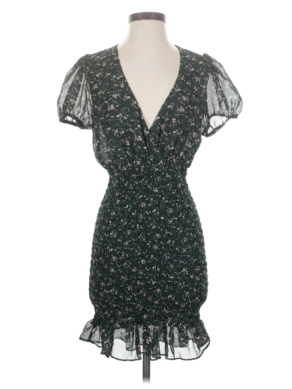 Forest Green Floral Smocked Mini Dress
